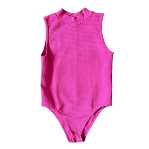 Fct With Love Basics Sleeveless Mock Neck Bodysuit Hot Pink Women's Size Large